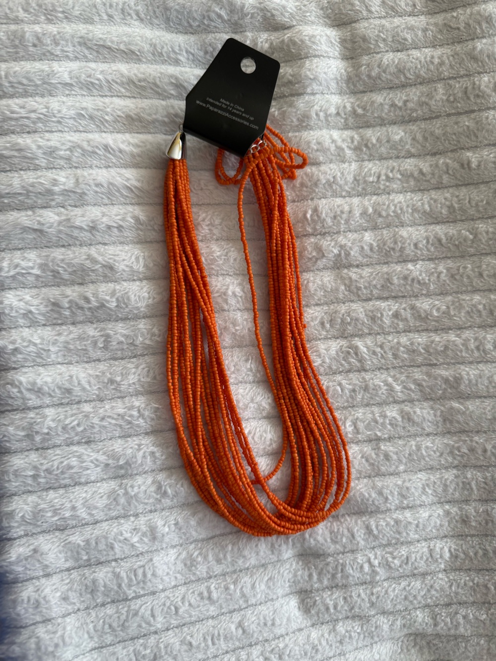 Multi-Strand Orange Seed Bead Necklace and Matching Earrings - Picture 3 of 4